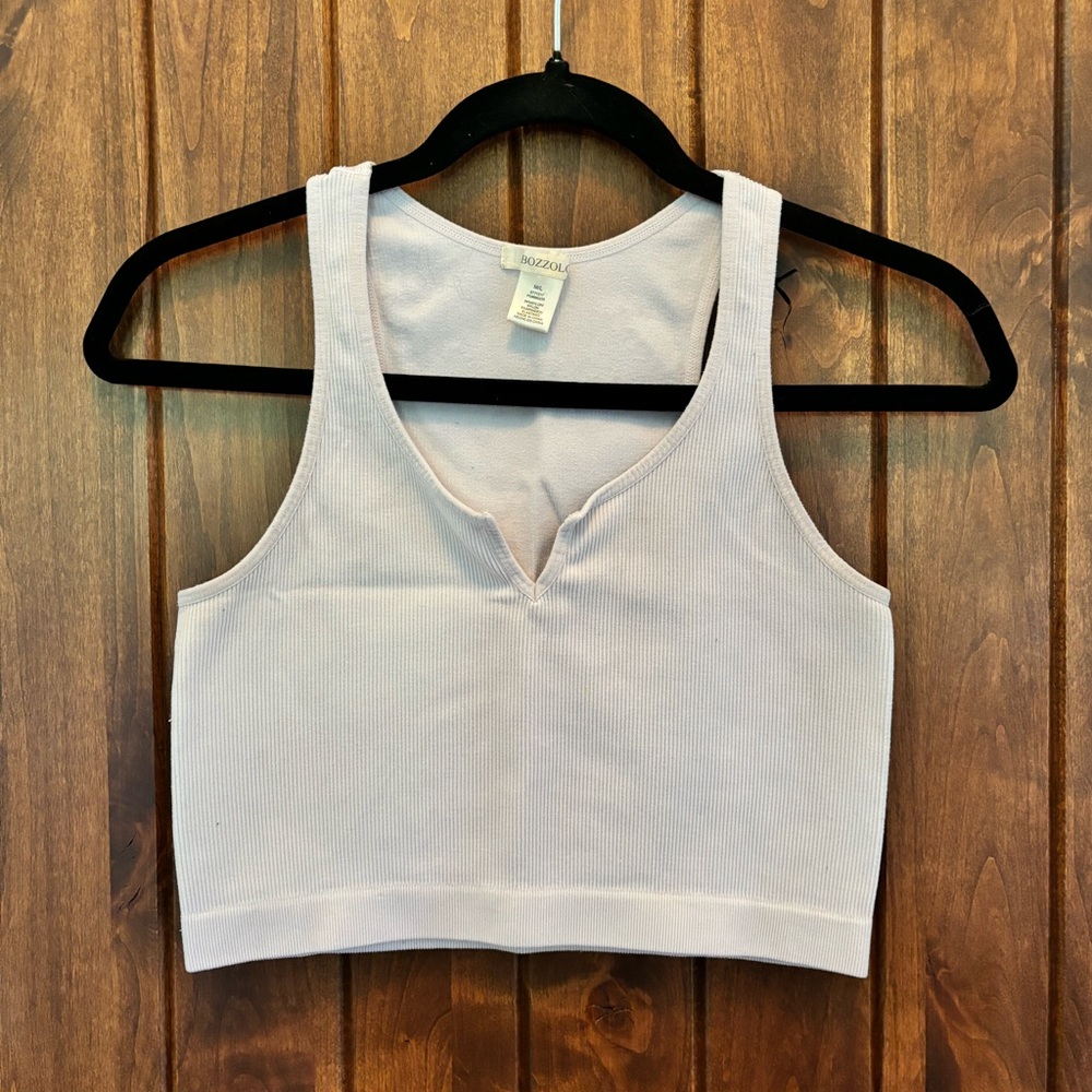 Split Neck Womens White Tank Top